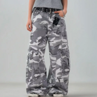 GRAY CAMO CURVED CARGO PANTS - Thumbnail 4