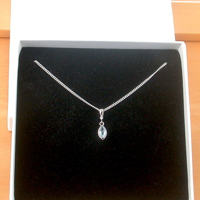 Boxed gift/sterling silver blue topaz marquise pendant & chain/blue topaz necklace/topaz necklace/topaz jewellery/topaz jewelry/uk