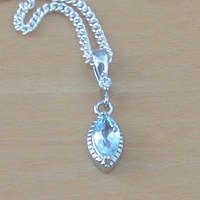 BOXED GIFT/Sterling Silver Blue Topaz Marquise Pendant & Chain/Blue Topaz Necklace/Topaz Necklace/Topaz Jewellery/Topaz Jewelry/UK - Thumbnail 1