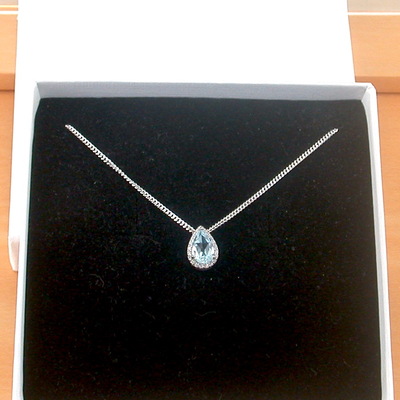 Boxed gift/sterling silver blue topaz & cz pendant & chain/blue topaz necklace/topaz jewellery/topaz jewelry/november birthstone/uk