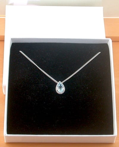 BOXED GIFT/Sterling Silver Blue Topaz & Cz Pendant & Chain/Blue Topaz Necklace/Topaz Jewellery/Topaz Jewelry/November Birthstone/UK