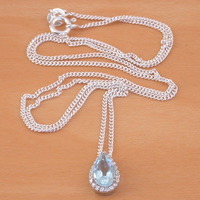 BOXED GIFT/Sterling Silver Blue Topaz & Cz Pendant & Chain/Blue Topaz Necklace/Topaz Jewellery/Topaz Jewelry/November Birthstone/UK - Thumbnail 1