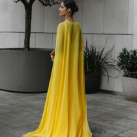 Yellow Mermaid Prom Dress with Shawl Evening Formal Dress Birthday Party Gown - Thumbnail 1