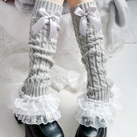 Lace Trim Leg Warmers Leg Sleeves - Thumbnail 4
