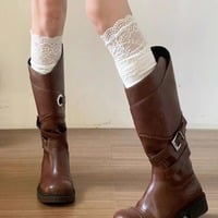 Lace Stitching Knee High Warm Socks Stockings - Thumbnail 2