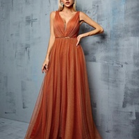V-neck vest Metal mesh retraction splice sequin webbing long skirt Evening gown - Thumbnail 5