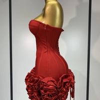 V-Neck Backless Cross Pleated Evening Gown – Three-Dimensional Flower Design - Thumbnail 2