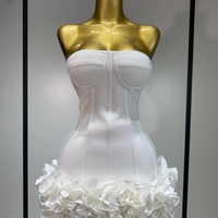 V-Neck Backless Cross Pleated Evening Gown – Three-Dimensional Flower Design - Thumbnail 6
