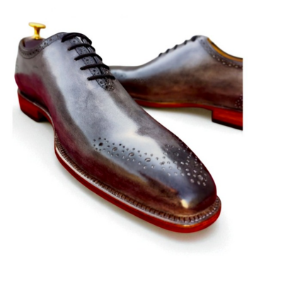 Crafted leather classic men gray patina leather dress shoes - Thumbnail 2