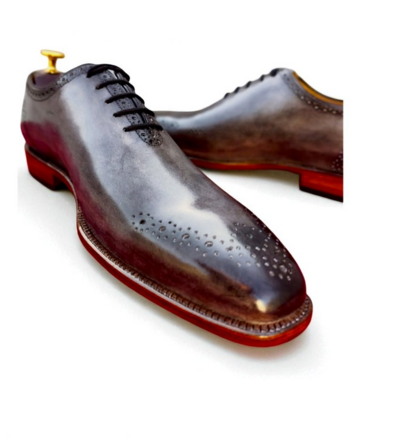 Crafted Leather Classic Men Gray Patina Leather Dress Shoes