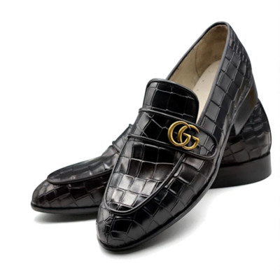 Crafted leather classic black crocodile/alligator leather loafers dress shoes - Thumbnail 2