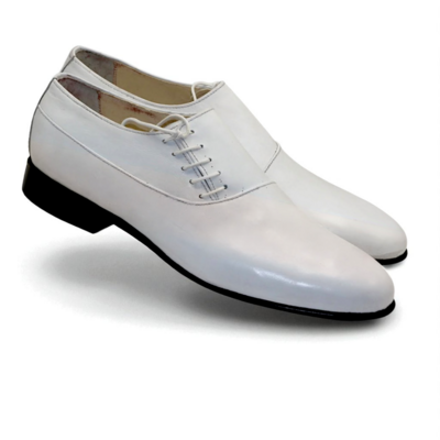 Crafted Leather Classic Men White Leather Oxford Side Laces Dress Shoes