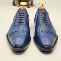Crafted Leather Classic Men Blue Leather Dress Shoes - Thumbnail 1