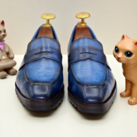 Crafted Leather Classic Men Blue Leather Moccasin Loafers Dress Shoes - Thumbnail 2