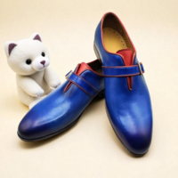 Crafted Leather Classic Men Blue Leather Monk Strap Dress Shoes - Thumbnail 1