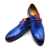 Crafted Leather Classic Men Blue Leather Monk Strap Dress Shoes - Thumbnail 3