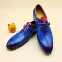Crafted Leather Classic Men Blue Leather Monk Strap Dress Shoes - Thumbnail 4