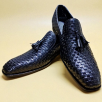 Crafted Leather Classic Men Black Woven Leather Tassel Loafers Dress Shoes - Thumbnail 1