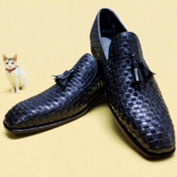 Crafted Leather Classic Men Black Woven Leather Tassel Loafers Dress Shoes - Thumbnail 2