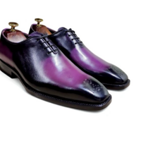Crafted Leather Classic Men Purple Patina Black Shaded Leather Oxford Lace up Dress Shoes - Thumbnail 1