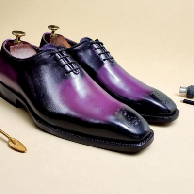 Crafted leather classic men purple patina black shaded leather oxford lace up dress shoes - Thumbnail 2