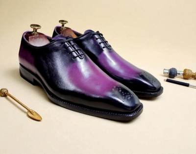 Crafted Leather Classic Men Purple Patina Black Shaded Leather Oxford Lace up Dress Shoes