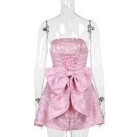 Sexy jacquard tube top bow mini dress - Thumbnail 4