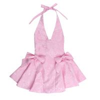 Sexy sleeveless halter neck jacquard V-neck jacquard bow celebrity style dress - Thumbnail 2