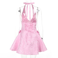 Sexy sleeveless halter neck jacquard V-neck jacquard bow celebrity style dress - Thumbnail 4