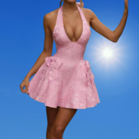 Sexy sleeveless halter neck jacquard V-neck jacquard bow celebrity style dress - Thumbnail 1