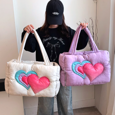 Love heart puffer tote bag