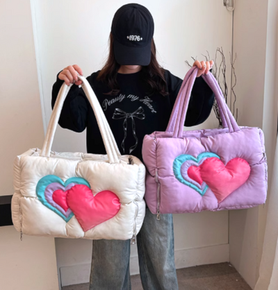 LOVE HEART PUFFER TOTE BAG