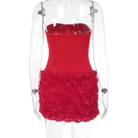 Sexy 3D Flower Texture Strapless Dress - Thumbnail 4