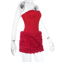 Sexy 3D Flower Texture Strapless Dress - Thumbnail 3