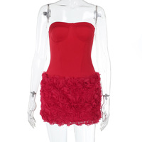 Sexy 3D Flower Texture Strapless Dress - Thumbnail 2