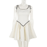 Sexy suspender dress with contrasting color trim and waist - Thumbnail 4