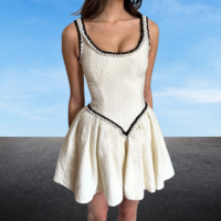 Sexy suspender dress with contrasting color trim and waist - Thumbnail 1