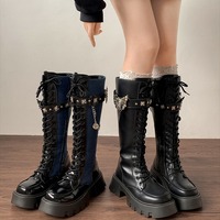 Butterfly Belt Lace Up High Boots - Thumbnail 3