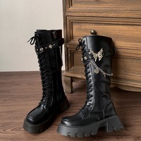 Butterfly Belt Lace Up High Boots - Thumbnail 4