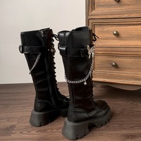 Butterfly Belt Lace Up High Boots - Thumbnail 6