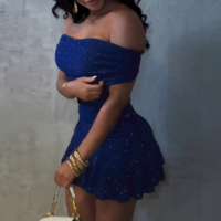 Elegant Sexy Blue One Shoulder Dress - Thumbnail 1