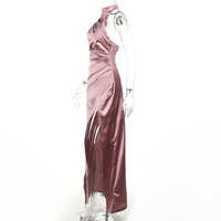 Stand collar long dress halter neck sleeveless slit dress - Thumbnail 5