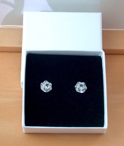 BOXED GIFT/Sterling Silver Blue Topaz Earrings/Topaz Flower Earrings/Topaz Studs/Topaz Jewellery/Topaz Jewelry/UK