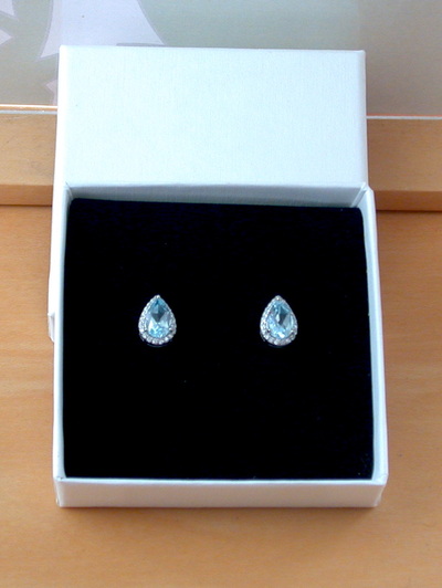 BOXED GIFT/Sterling Silver Blue Topaz & Cz Stud Earrings/Topaz Earrings/Topaz Jewellery/Topaz Jewelry/Gemstone Earrings/UK