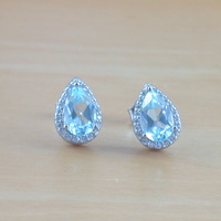 BOXED GIFT/Sterling Silver Blue Topaz & Cz Stud Earrings/Topaz Earrings/Topaz Jewellery/Topaz Jewelry/Gemstone Earrings/UK - Thumbnail 1