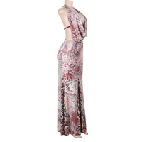 Halter Printed Off-Waist Holiday Dress Backless Dress - Thumbnail 4