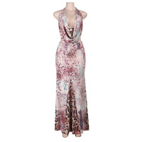 Halter Printed Off-Waist Holiday Dress Backless Dress - Thumbnail 5