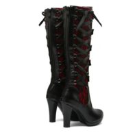 Lace up Rivets Belt Buckle High Heel Mid-Calf Boots for Women - Thumbnail 3