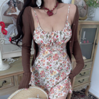 Retro holiday casual floral short A-line skirt suspender dress - Thumbnail 5