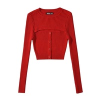 Sexy round neck hollow knit sweater autumn new design bottoming shirt - Thumbnail 3